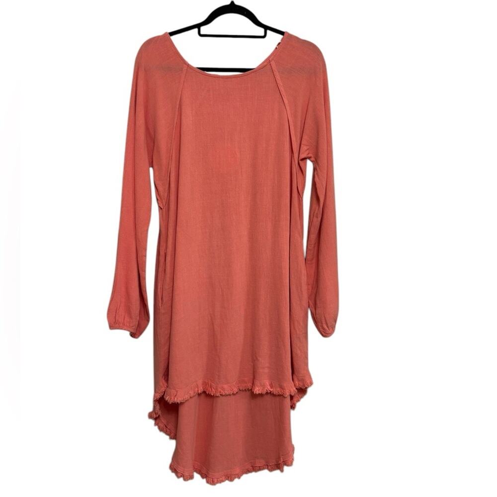 NEW Umgee Linen Cotton Boho Beachy Flowy Fringe Midi Dress in Coral Pink- Size S